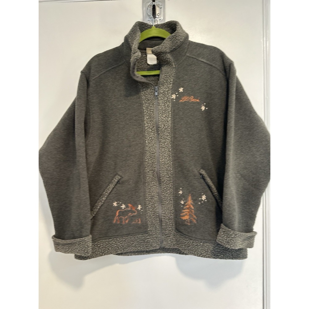 L.L. Bean Vintage 80s Gorpcore Fleece Jacket Sz:M Grey Embroidered Polartec